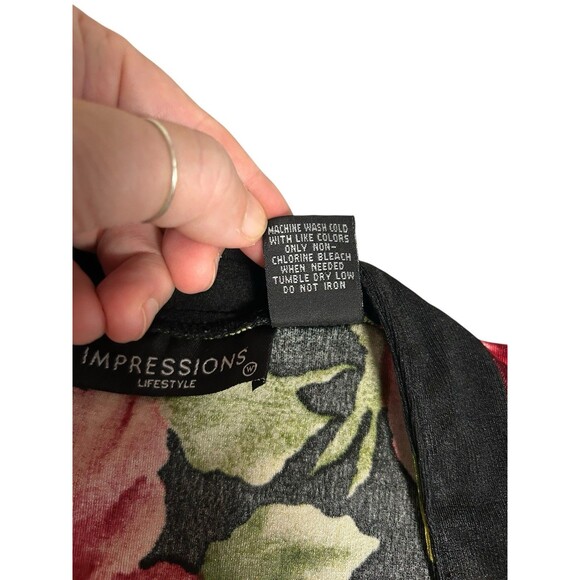 Impressions Bold Red Floral On Black Button Up Plus 3X Whimsigoth Dark Fairy - Picture 6 of 6